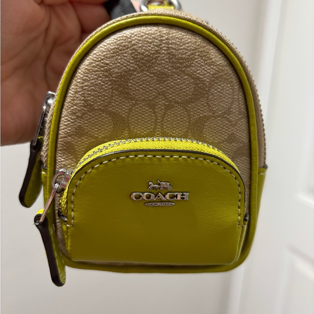 Coach Mini Backpack Keychain in Yellow and Tan